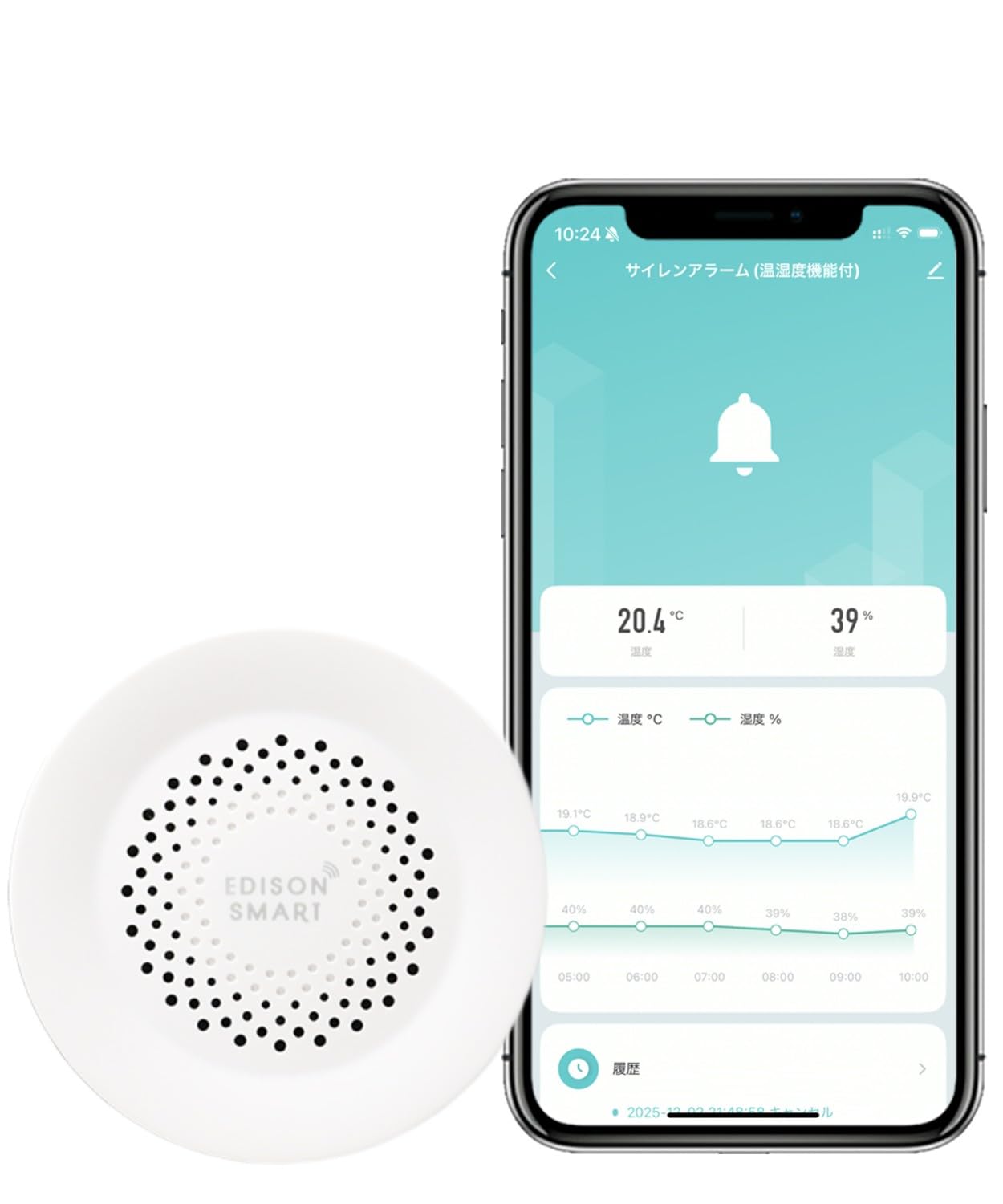 Amazon.co.jp: エジソンスマート サイレンアラーム 温度湿度センサー
